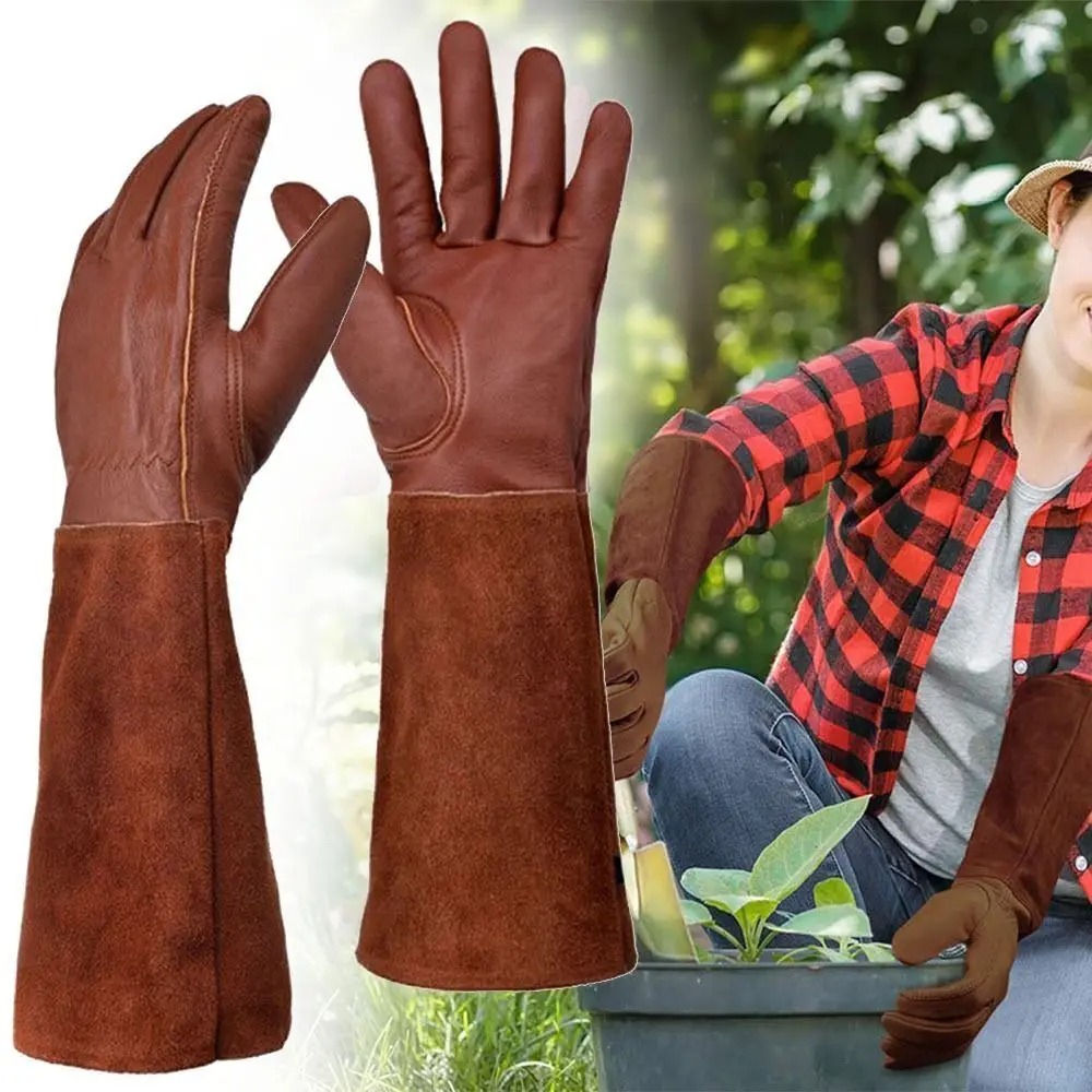 Leather Work Youtube - أنبوب طويل البستنة سلامة قفازات العمل
