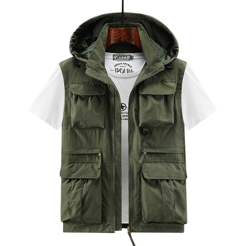 Leather Work Vest - سترة رجالية كاجوال متعددة الجيوب للعمل