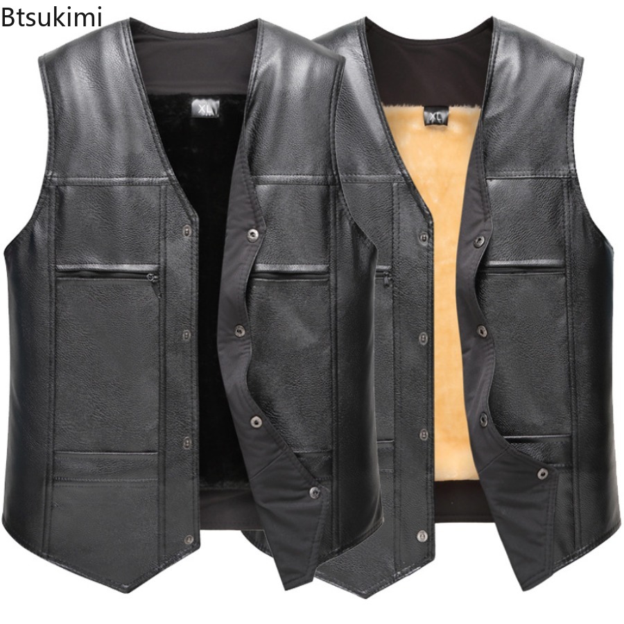 Leather Work Vest - خريف شتاء جديد الرجال سترة جلدية