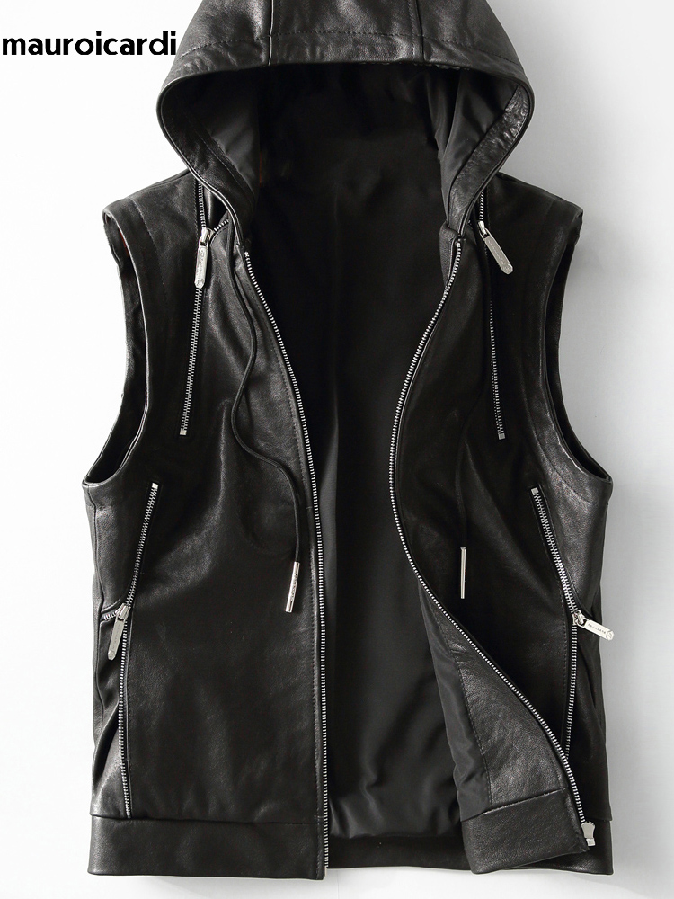 Leather Work Vest - Mauroicardi ربيع الخريف الفاخرة أنيقة كول
