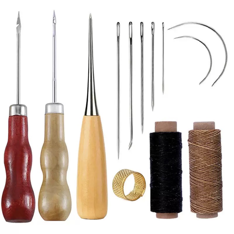 Leatherwork Tool Kit - 13 قطعة مجموعة الخياطة الجلدية حقيبة