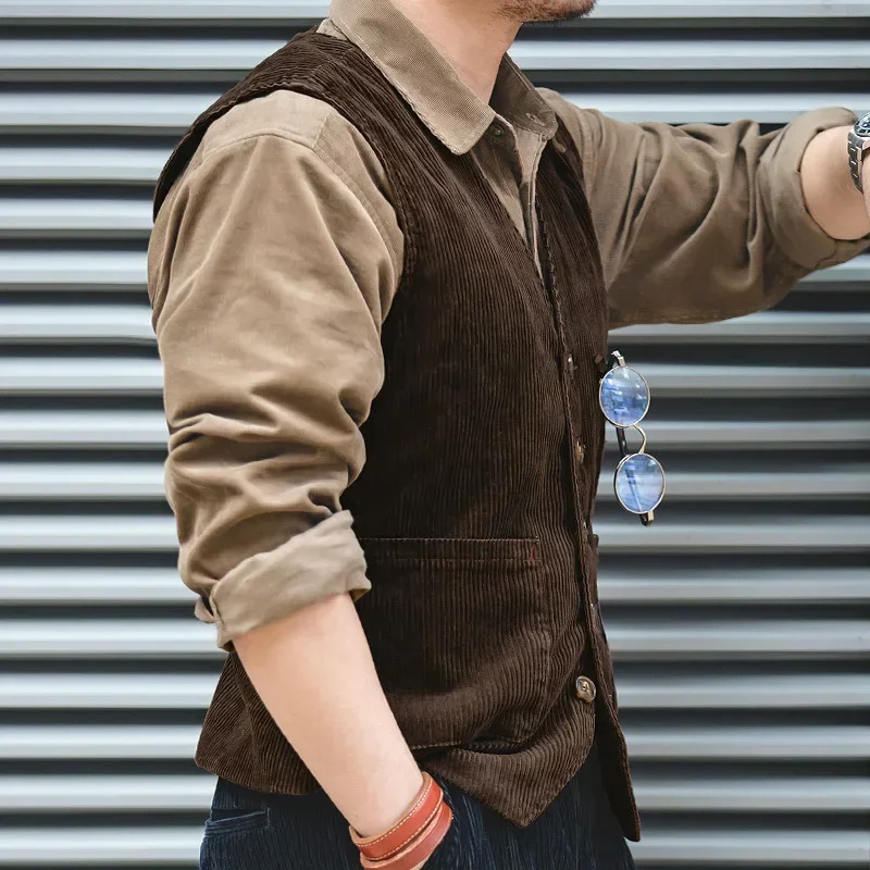 Leather Work Vest - ملابس العمل الأمريكية الرجعية سترة للرجال
